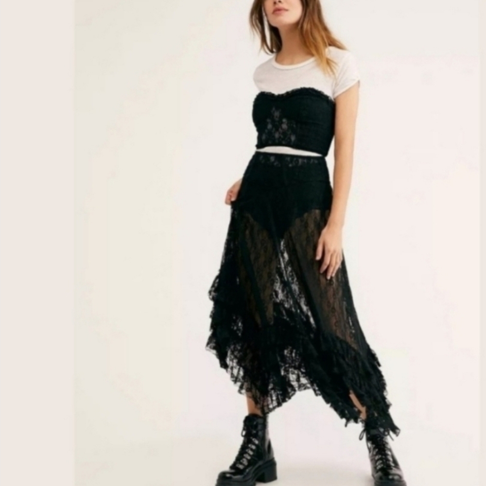 Free People emerald green Lace Maxi Skirt - Picture 4 of 8